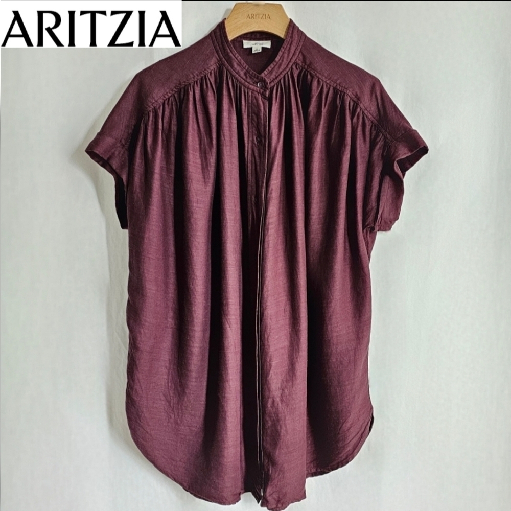 🇨🇦 Aritzia Wilfred Cabernet Wine Button-Up Bertillion Blouse